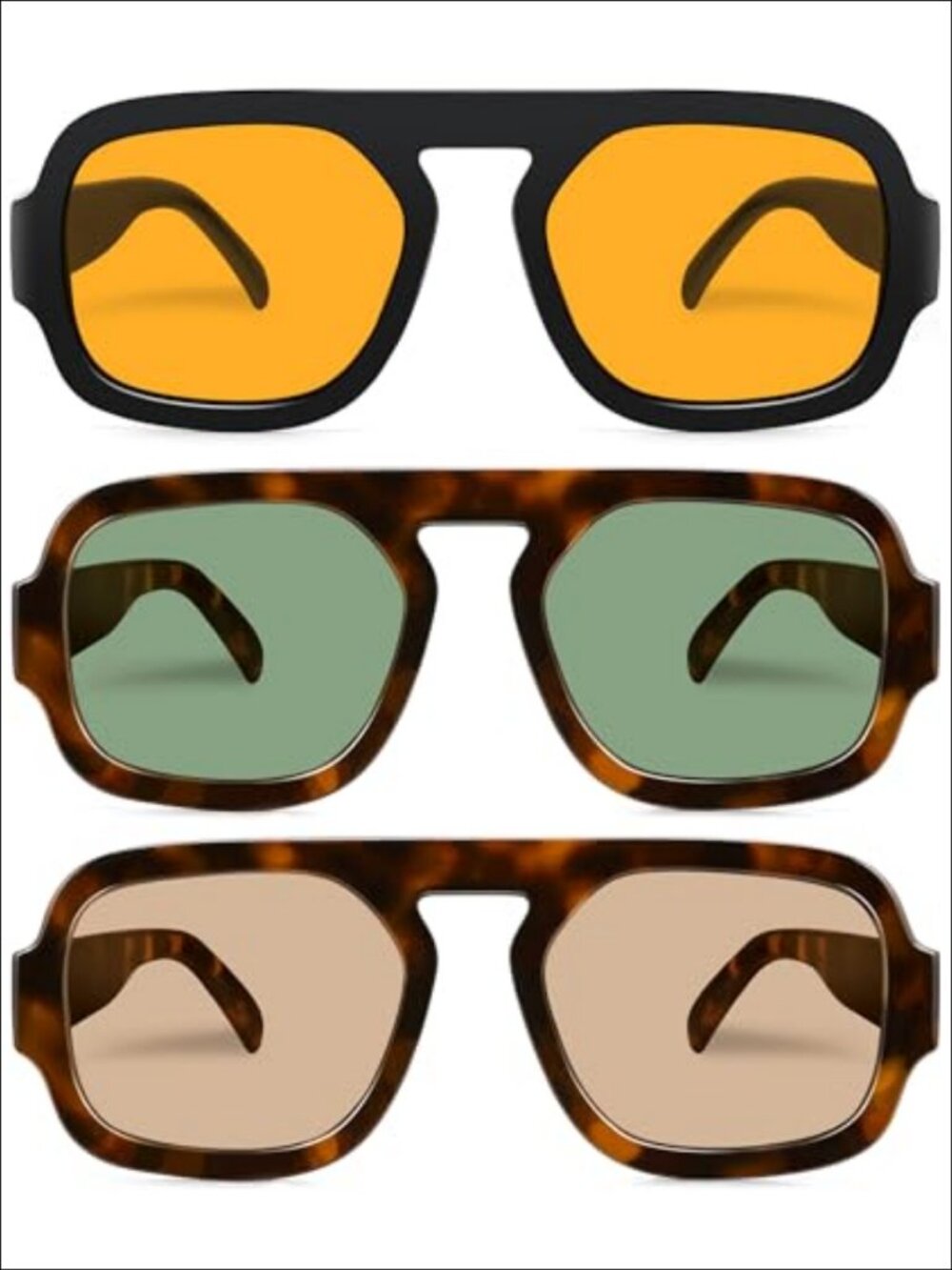 Retro Square Aviator Sunglasses 70s Vintage Flat Top UV400 Full Frame 3 Pack